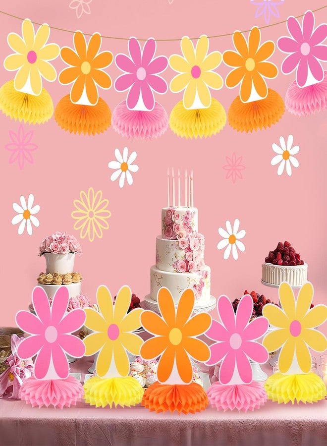 Woosytoo 12Pcs Colorful Daisy Birthday Party Decorations Daisy Flower Honeycomb Decorations Groovy Hippie Boho Retro Rainbow Table Topper Centerpieces for One Two Birthday Baby Shower Party Decorations Favor - Image 3